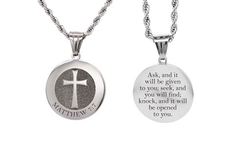 Solid Stainless Steel Round Scripture Tag Necklace By Pink Box